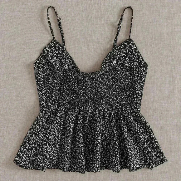 Black Boho Womens Knot Front Allover Plants Cami Top - Picture 2 of 5